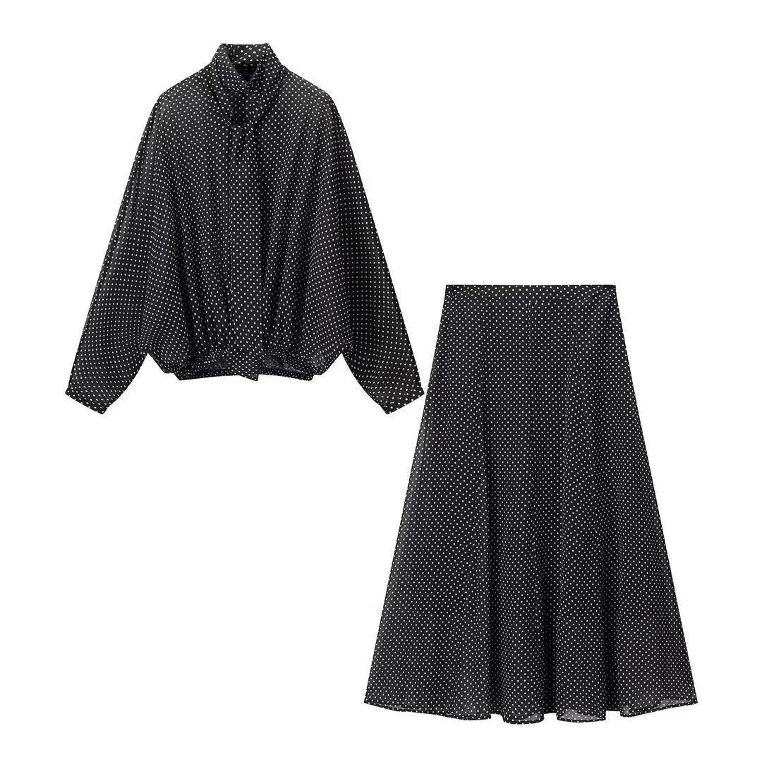 Sophie | Polka Dot Chiffon Tie Neck Set