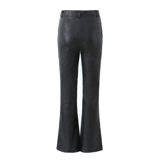 Vera | Faux Leather Flared Pants Black High Waisted