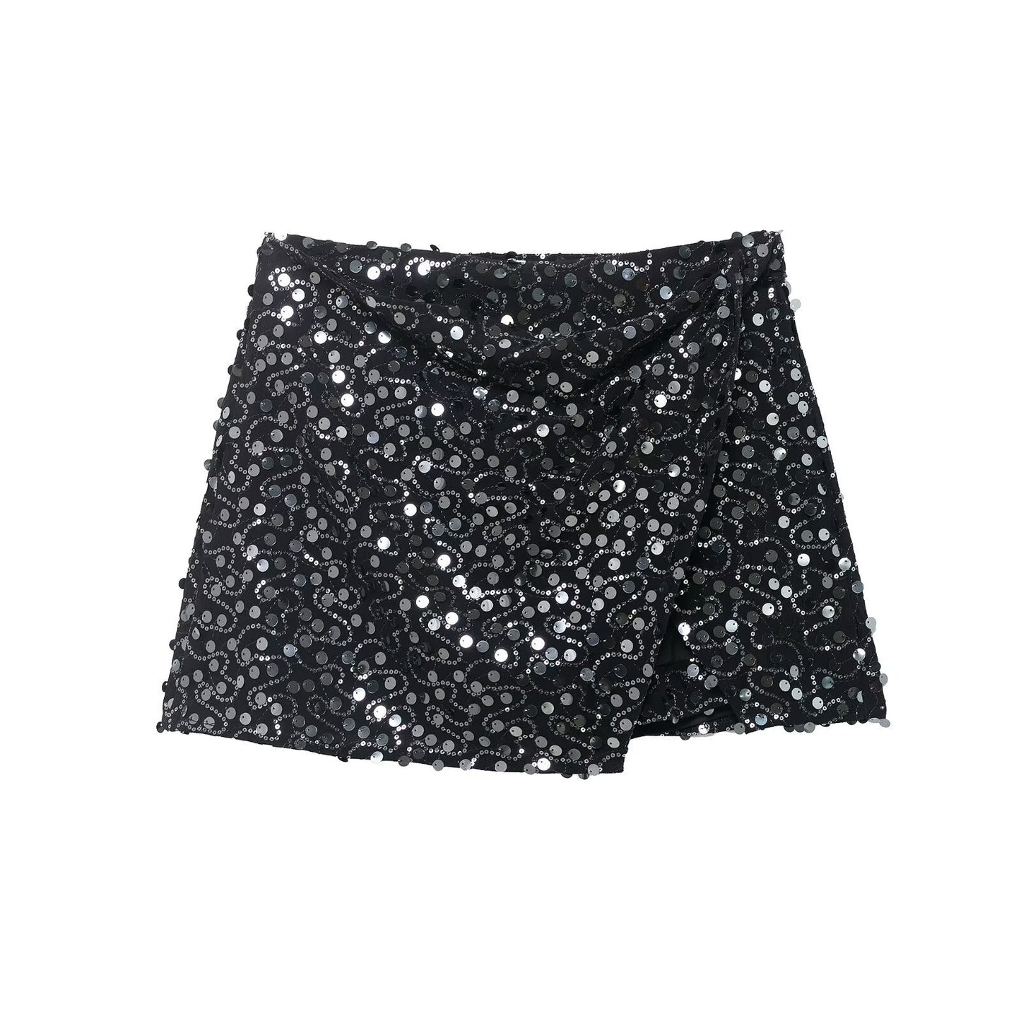 Sable | Sequin Mini Skirt Black Wrap