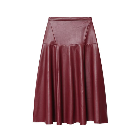 Opal | Leather Skirt Midi Brown A Line Faux High Waisted