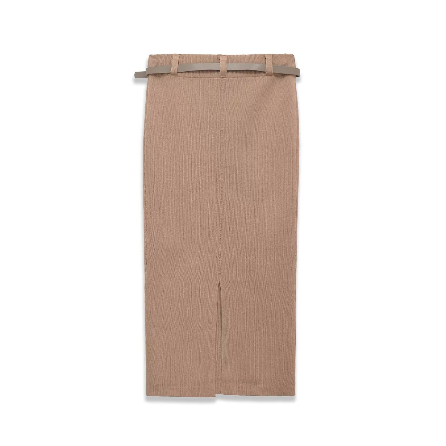 Maren | Midi Skirt Beige Knitted Belted Fitted