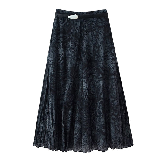 Ember | Pleated Midi Skirt Brown Printed Chiffon A Line