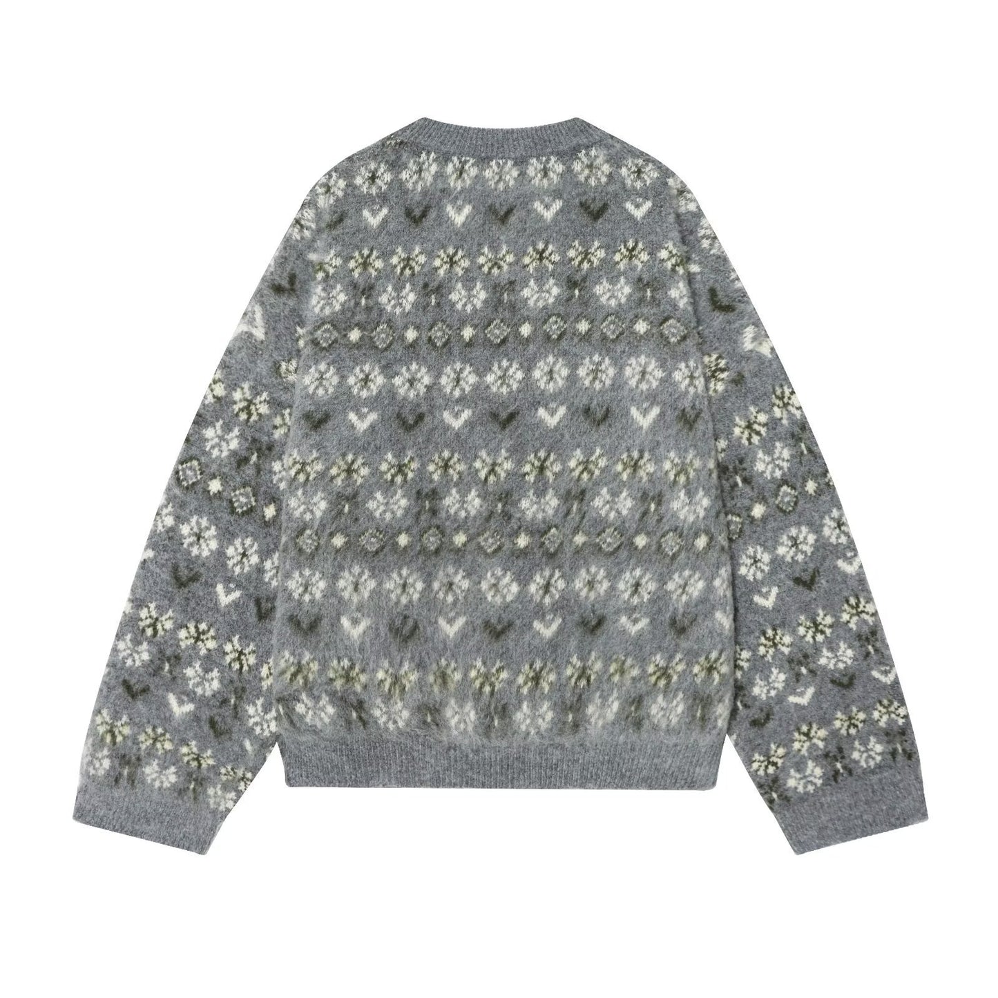 Thea | Fair Isle Knit Sweater Gray Crew Neck Oversized