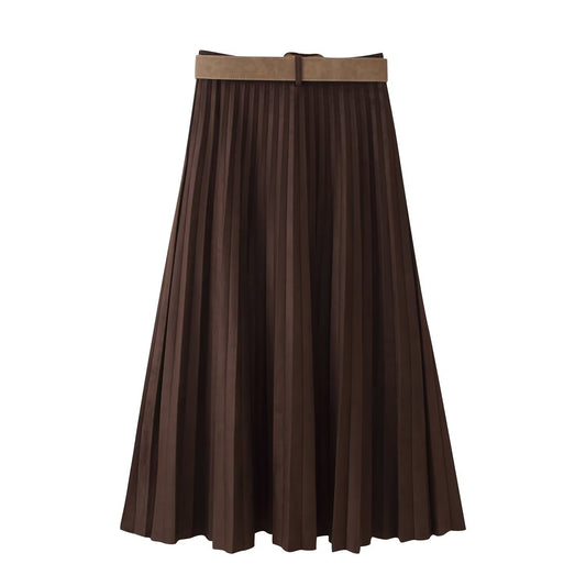 Gemma | Elegant Pleated Midi Skirt Cream Belted