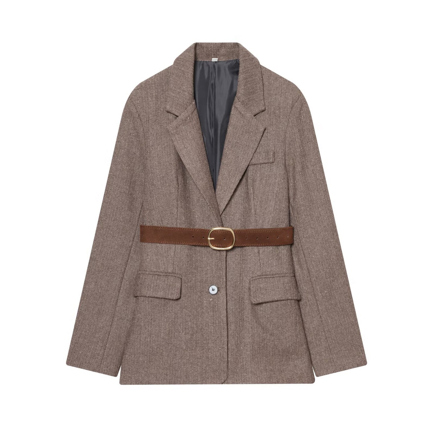 Thea | Belted Tailored Blazer Brown Long Sleeve