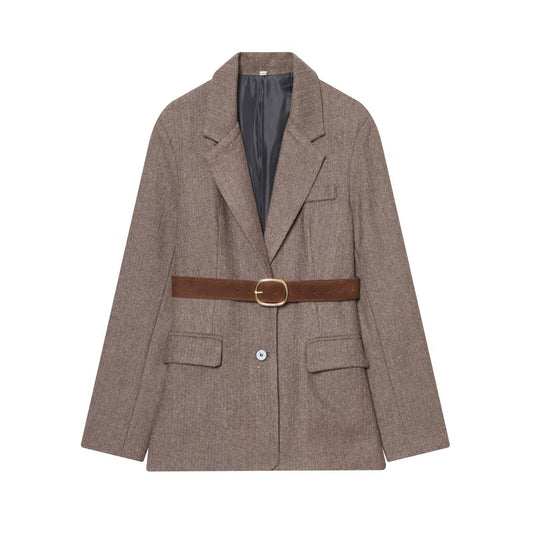 Thea | Belted Tailored Blazer Brown Long Sleeve