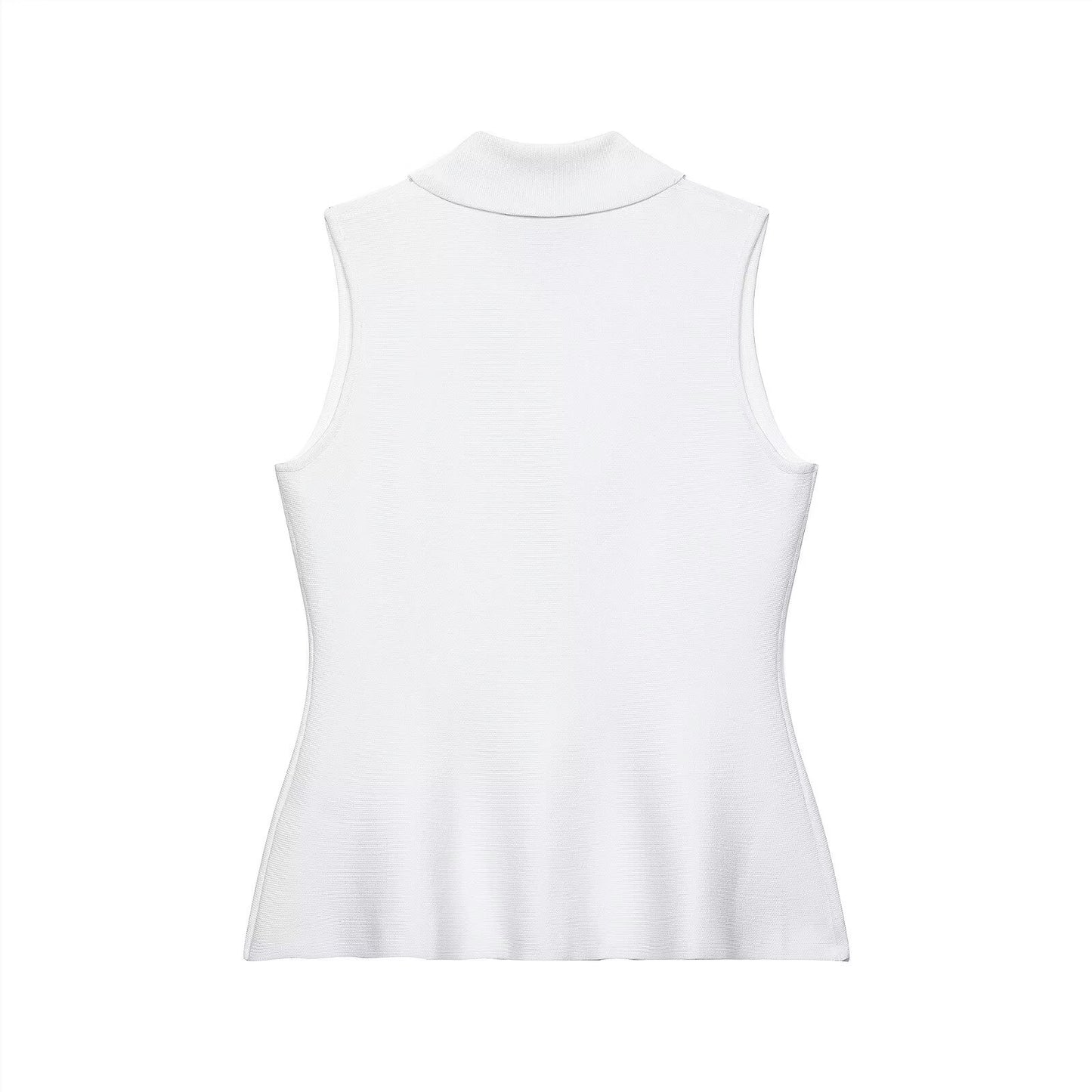 Bea | Sleeveless Button Front Cardigan White Collared Fitted