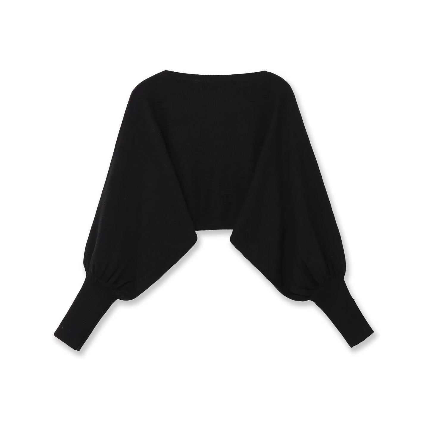Uma | Black Blouse Long Sleeve Cropped Batwing Boat Neck
