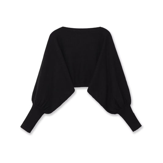 Uma | Black Blouse Long Sleeve Cropped Batwing Boat Neck