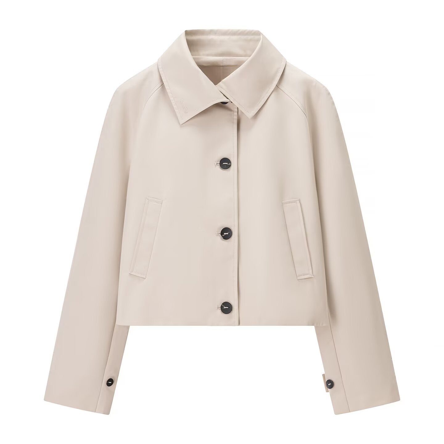 Thea | Cropped Faux Leather Jacket Cream Button Down