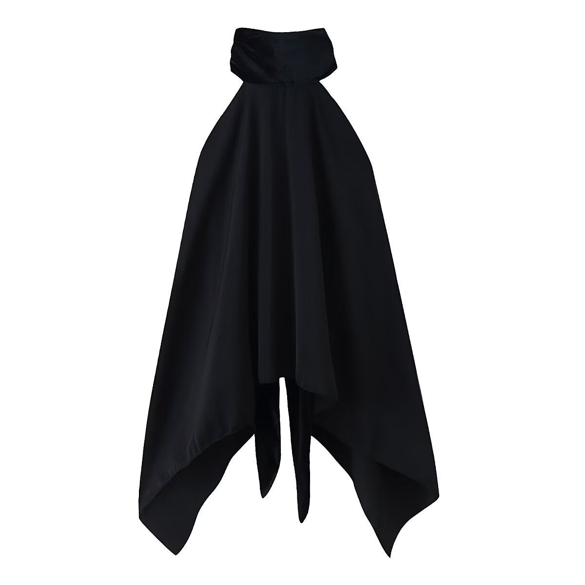 Romy | Elegant Halter Neck Top Black Satin Asymmetric Sleeveless