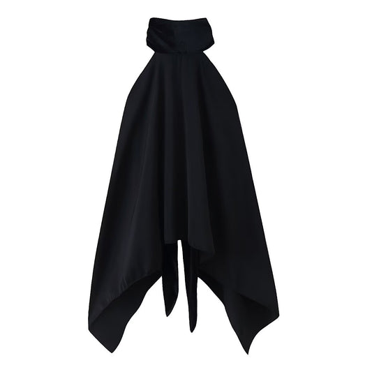 Romy | Elegant Halter Neck Top Black Satin Asymmetric Sleeveless