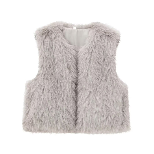 Thea | Faux Fur Vest Black Sleeveless