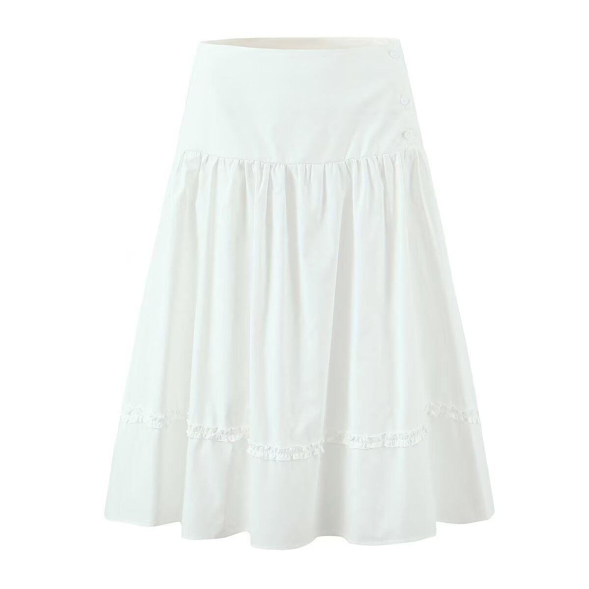 Nell | Summer Tiered Midi Skirt White Cotton A Line