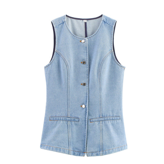 Margot | Denim Vest Light Blue Sleeveless Button Front