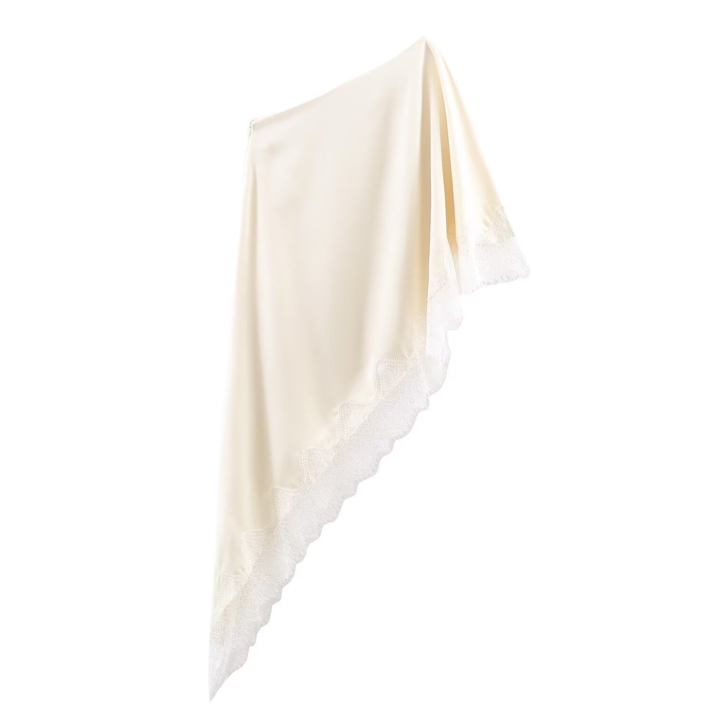 Tallulah | One Shoulder Top Cream Satin Lace Trim Asymmetric