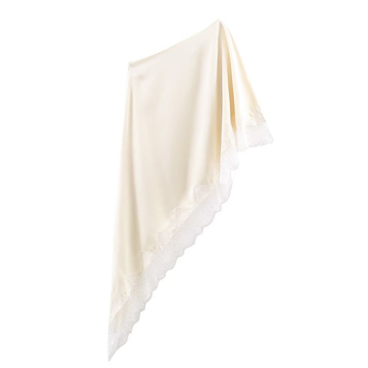 Tallulah | One Shoulder Top Cream Satin Lace Trim Asymmetric