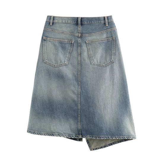 Vera | Denim Midi Skirt Light Blue High Waisted Asymmetric