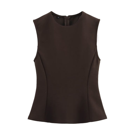 Dove | Elegant Peplum Top Black Fitted Sleeveless Tailored