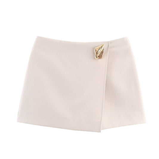 Vera | Faux Leather Wrap Shorts Cream High Waisted