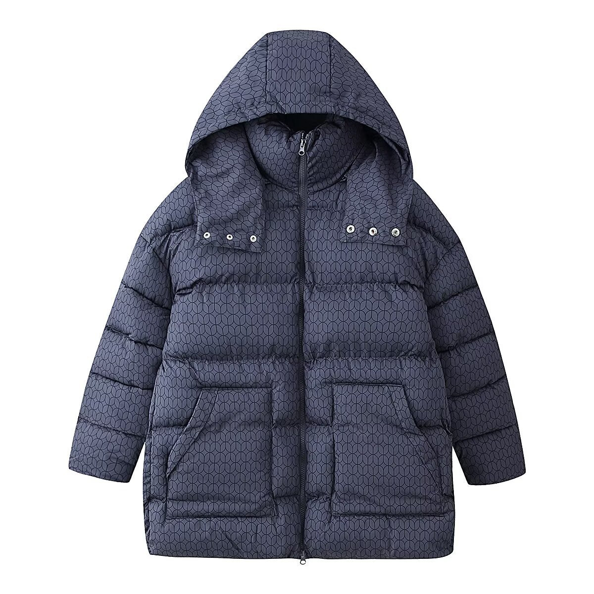 Zuri | Winter Quilted Puffer Jacket Navy Long Padded Hooded