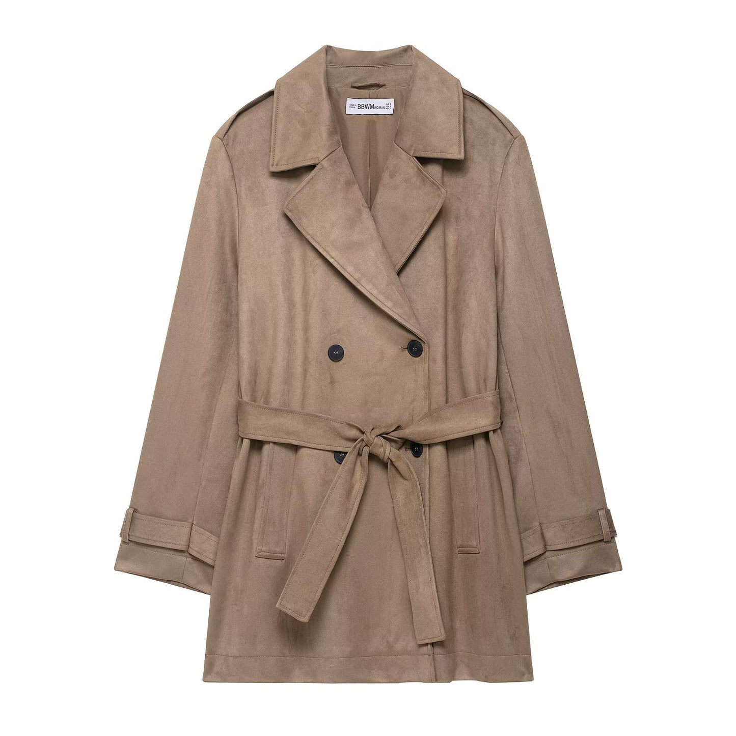 Lux | Elegant Belted Trench Coat Suede Beige Long