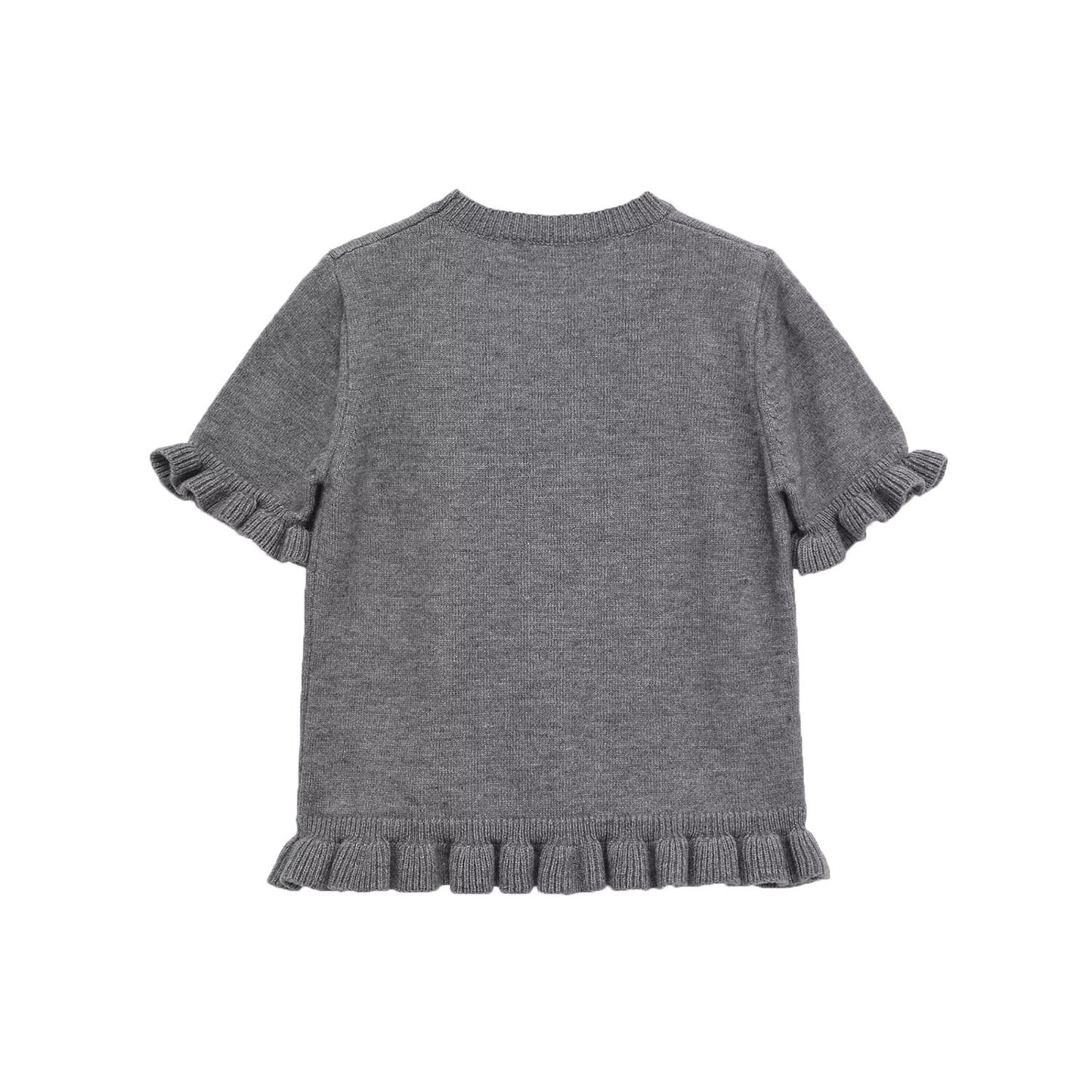 Vera | Ruffle Short Sleeve Knit Top Gray Crew Neck