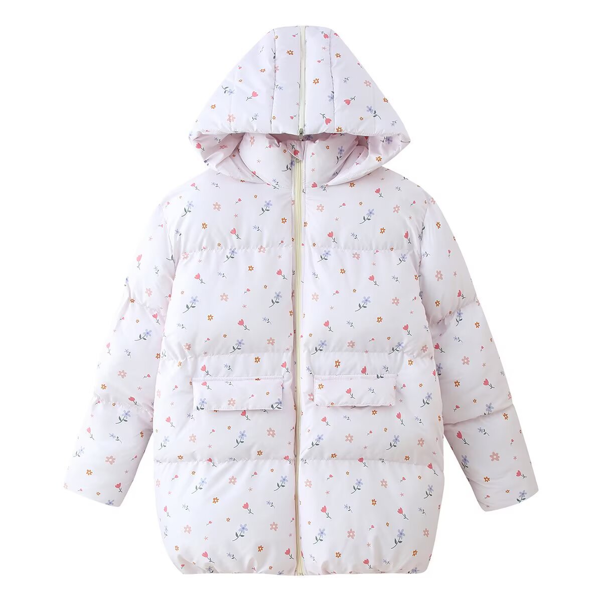 Nell | Winter Puffer Jacket White Printed Hooded Padded