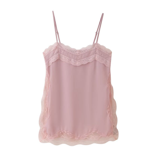 Lena | Satin Cami Top Light Blue Lace Trim