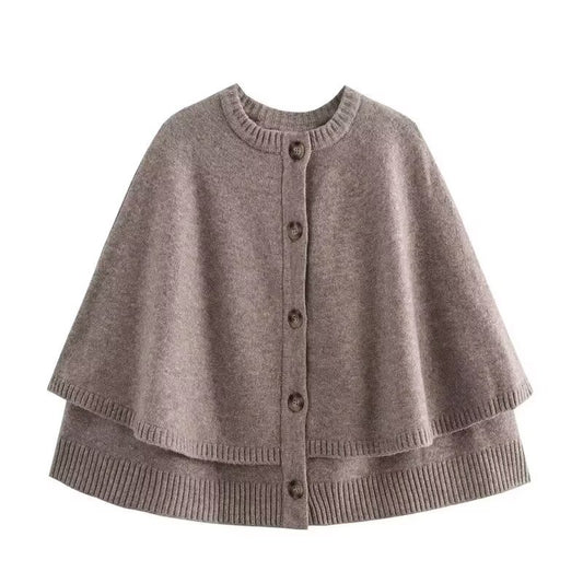 Margot | Ribbed Button Front Cardigan Brown Cape Sleeve