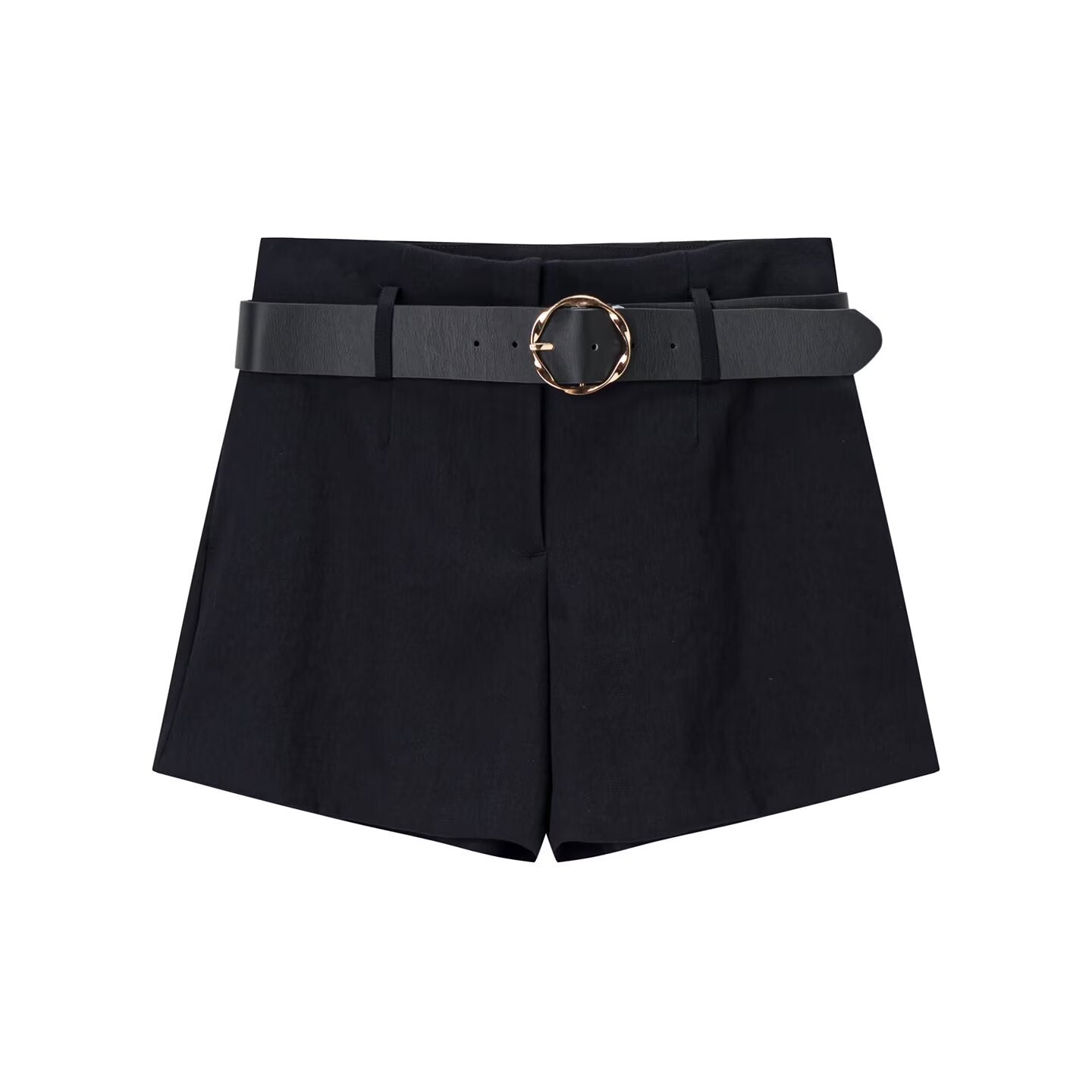 Hazel | Elegant Tailored Shorts Black High Waisted Belted