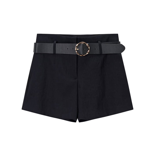 Hazel | Elegant Tailored Shorts Black High Waisted Belted