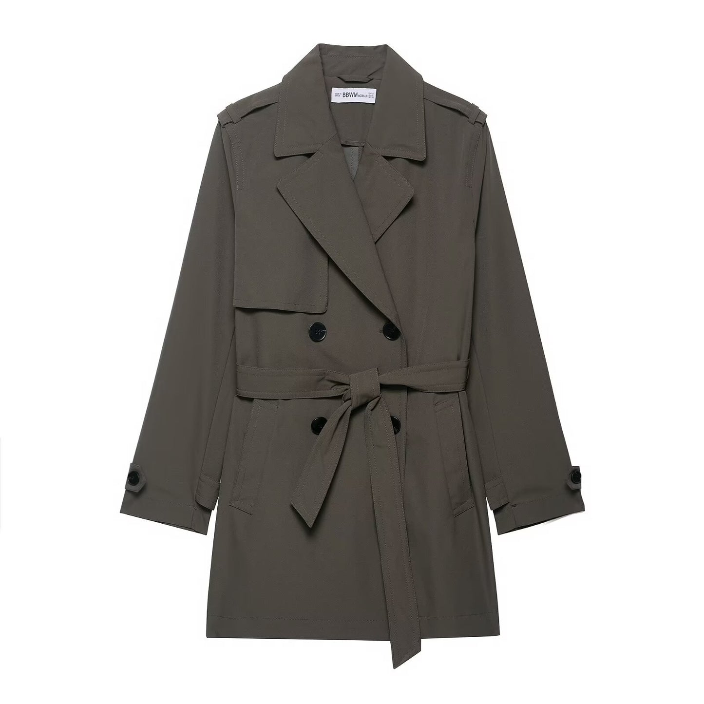 Thea | Belted Trench Coat Olive Double Breasted Long Sleeve