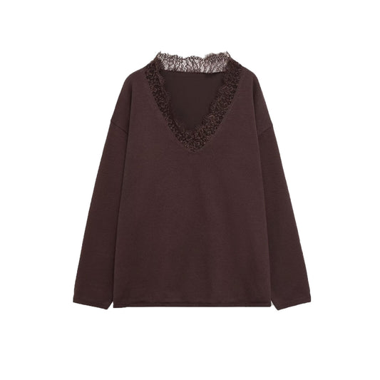 Margot | Lace V Neck Long Sleeve Blouse Cream