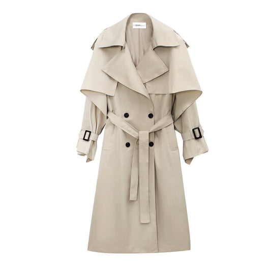 Briar | Elegant Belted Trench Coat Cream Long