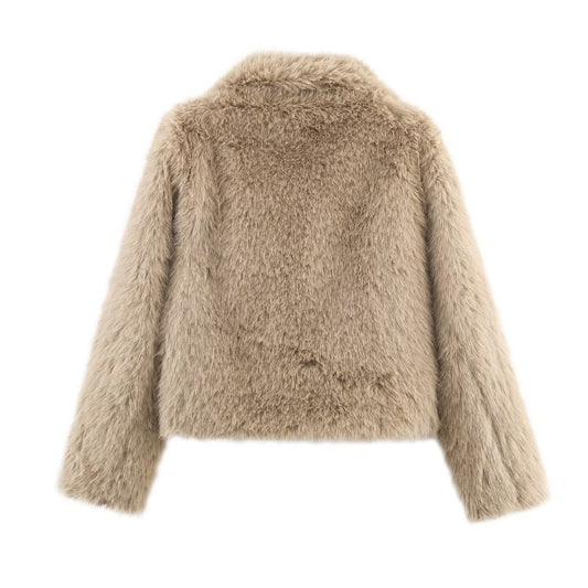 Nina | Winter Fluffy Faux Fur Jacket Beige