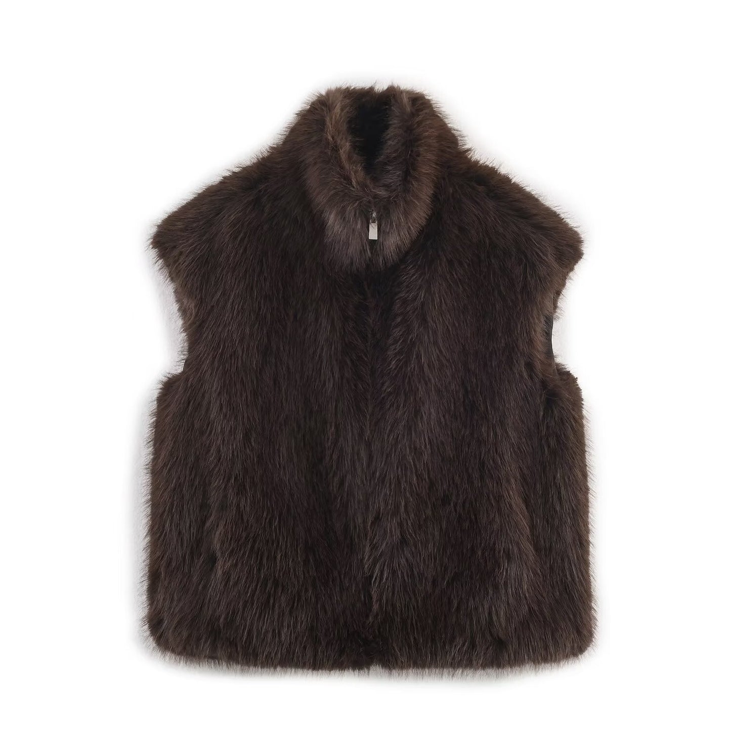 Margot | Faux Fur Vest Black Zip Up Collar