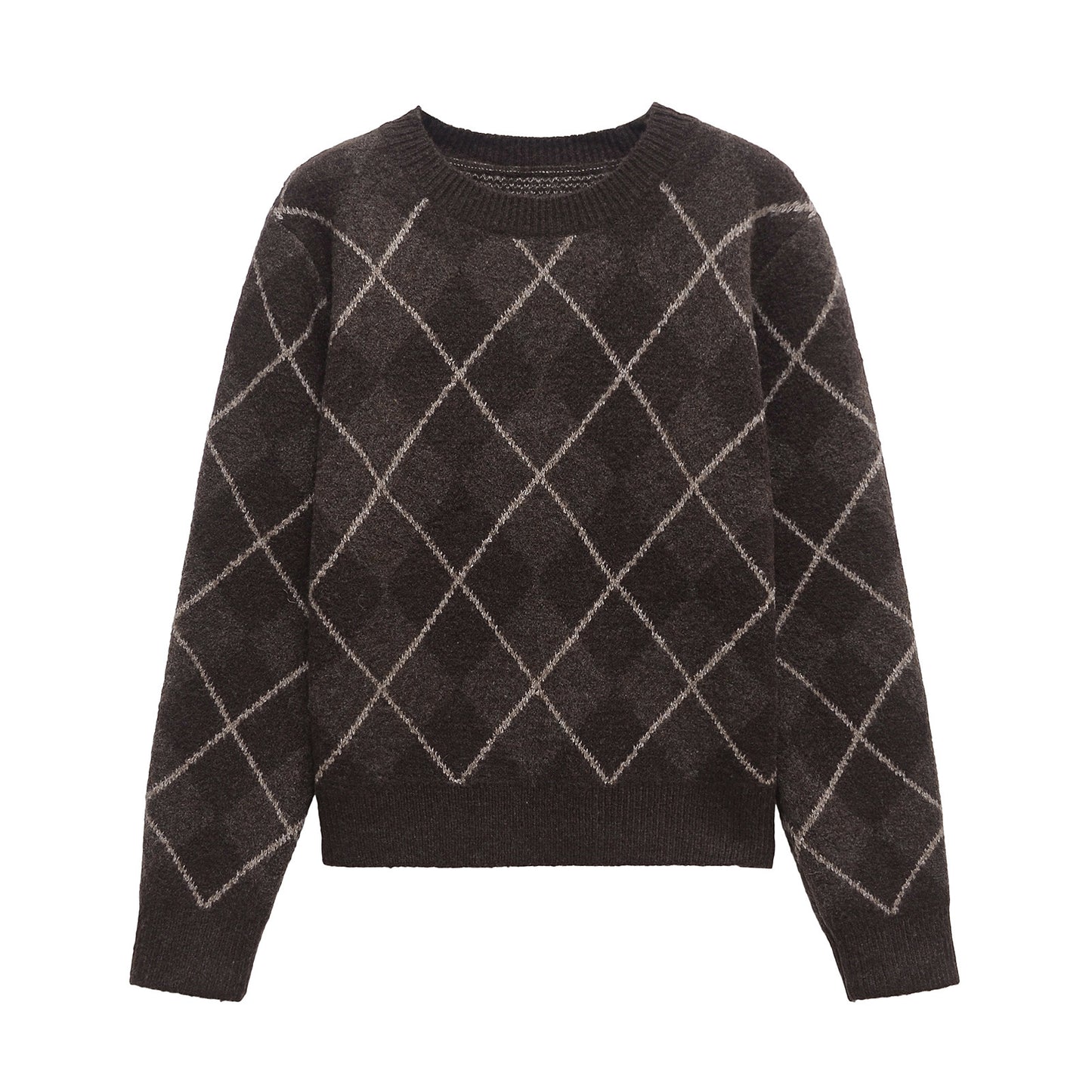 Margot | Casual Argyle Knitted Top Brown Diamond Pattern