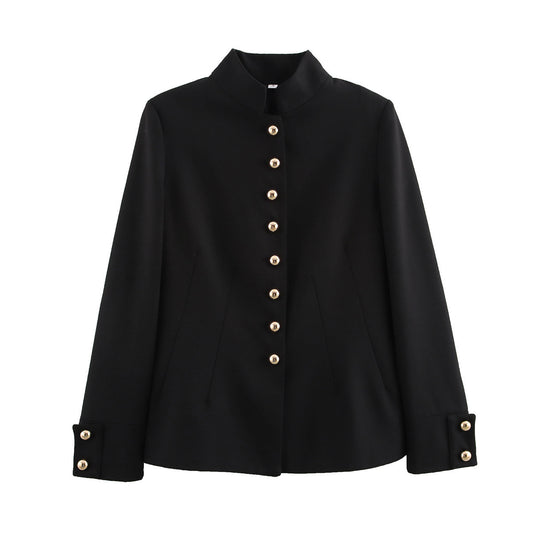 Maya | Smart Casual Fitted Blazer Black Gold Buttons