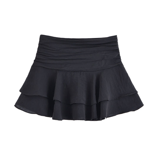 Greta | Summer Tiered Mini Skirt Black Polka Dot Ruffle