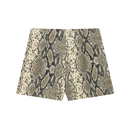 Freya | Snake Print Faux Leather Shorts Beige High Waisted Mini