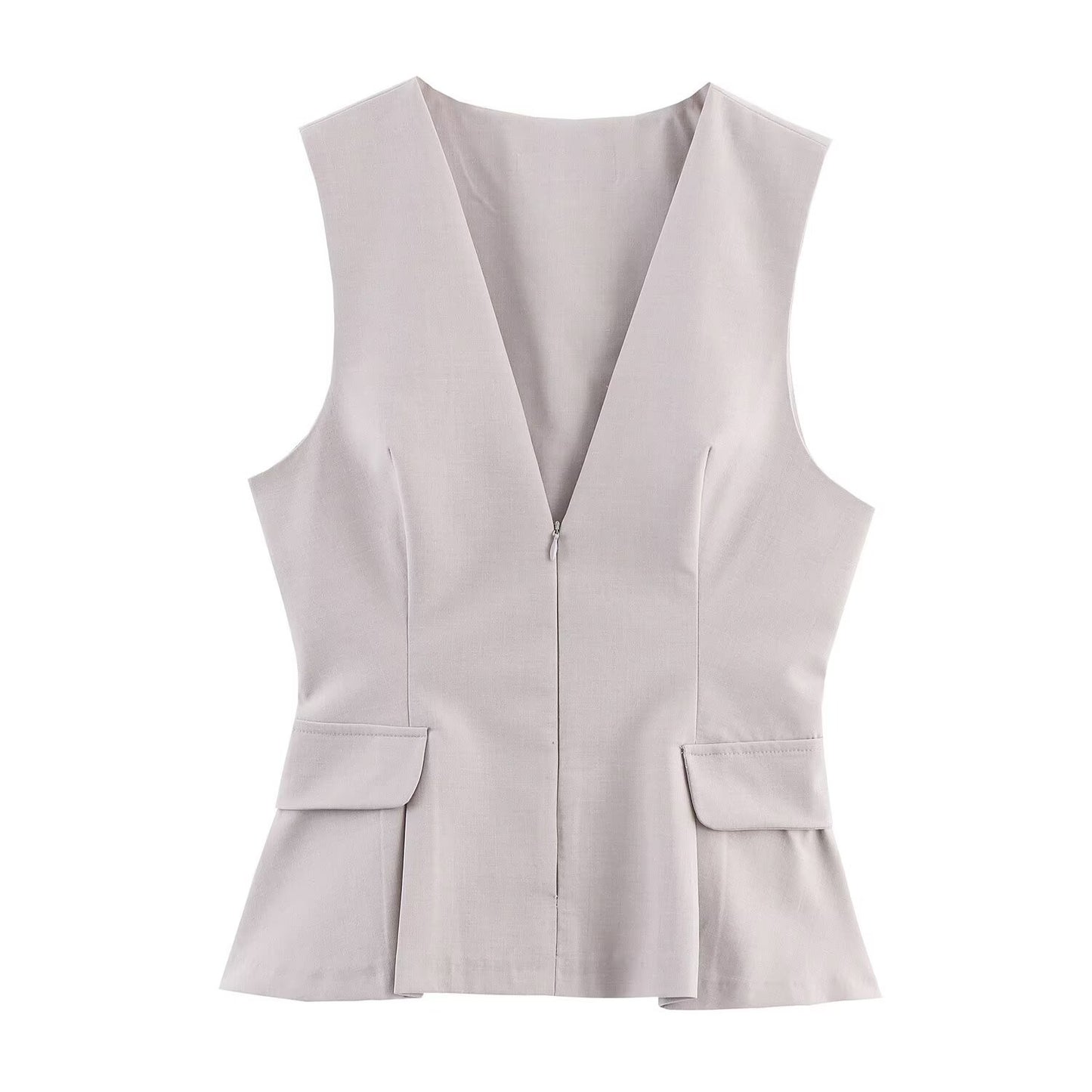 Zara | Smart Casual Peplum Top Navy Sleeveless V Neck Fitted