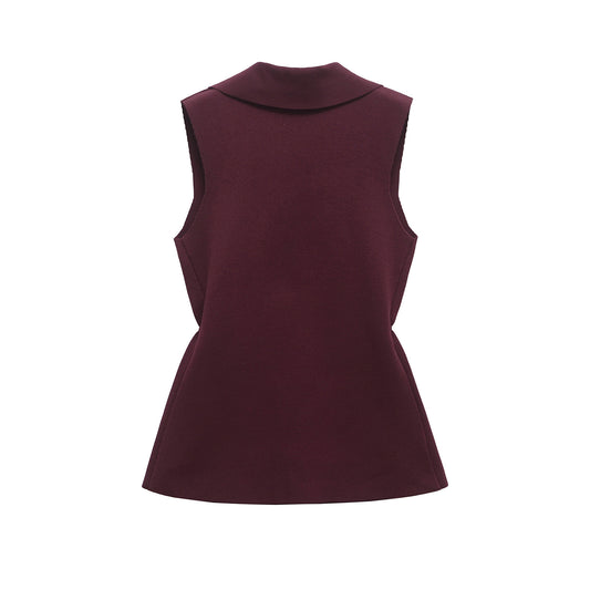 Margot | Sleeveless Tailored Vest Burgundy Double Breasted Button