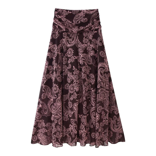 Wren | Printed Maxi Skirt Brown Paisley Flowy Chiffon