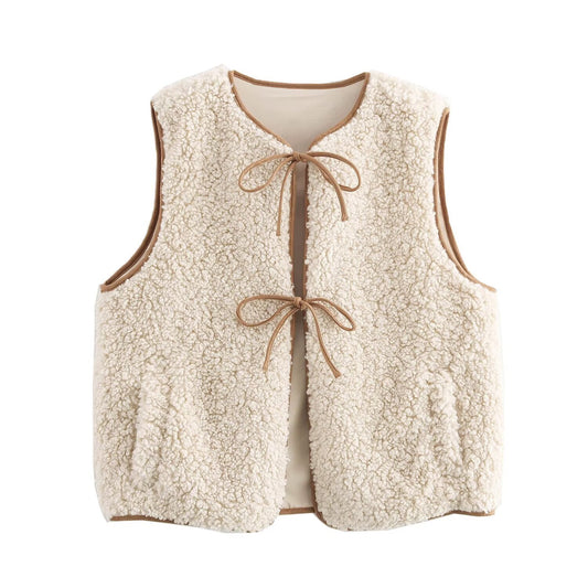 Vera | Textured Sleeveless Cardigan Cream Tie Front