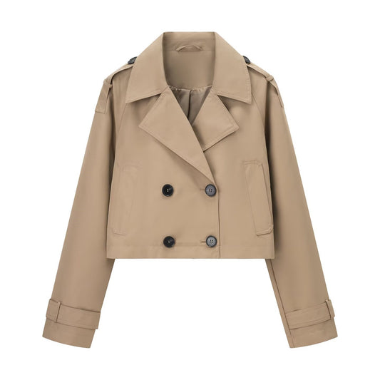 Thea | Smart Casual Double Breasted Cropped Trench Jacket Beige