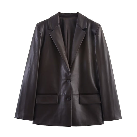 Margot | Faux Leather Blazer Black Oversized Long Sleeve