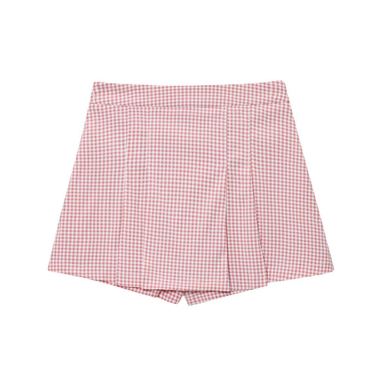 Wren | Pink Pleated Shorts Tailored High Waisted Check