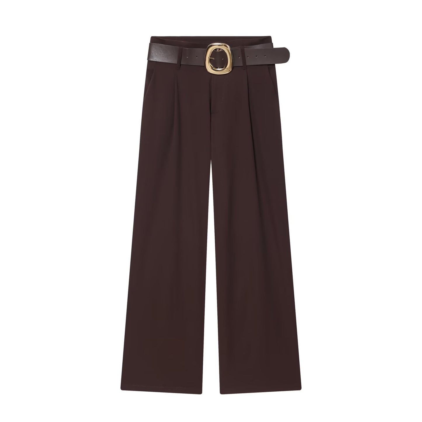 Quinn | Elegant Wide Leg Trousers Brown Belted