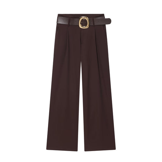 Sage | Wide Leg Dress Pants Brown Belted High Waisted
